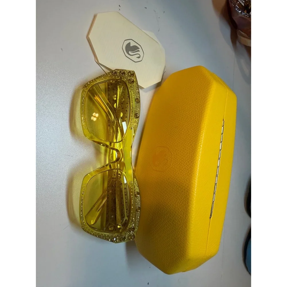 Swarovski SK380 Yellow Crystal Embellished Cat Eye Sunglasses 55-20-135